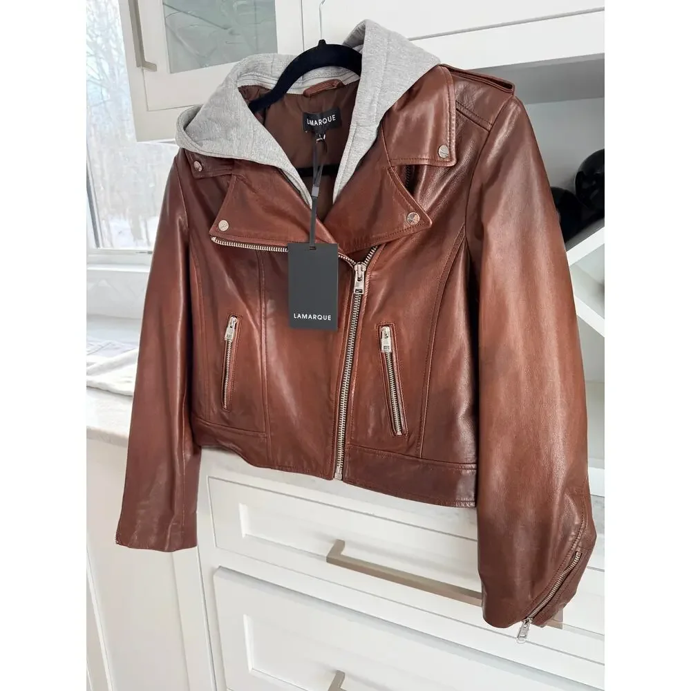 LAMARQUE HOLY Leather Biker Jacket with Removable Hood - Picture 8 of 13